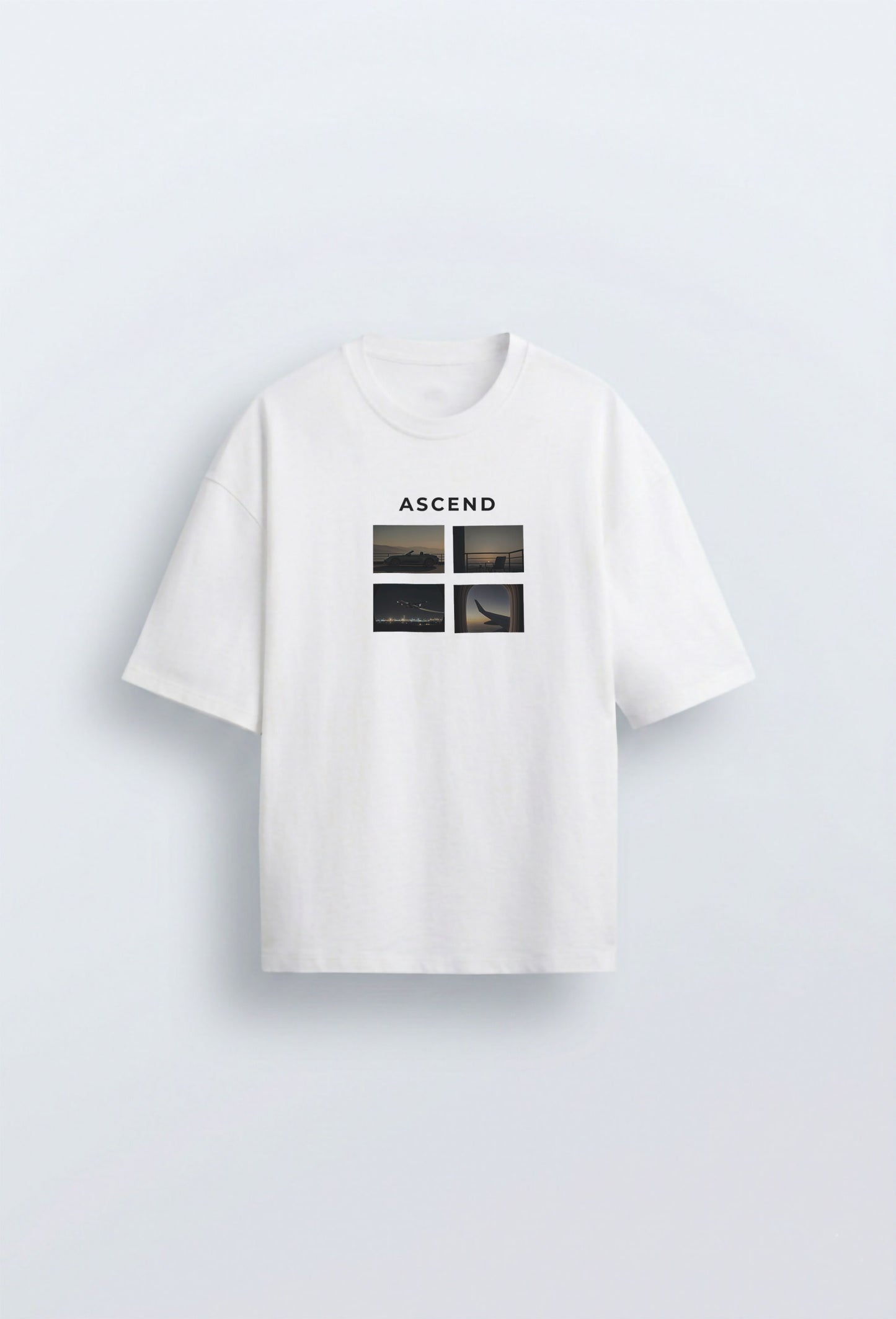 Front view of WRHAUS white oversized heavyweight t-shirt with a structured boxy fit, premium streetwear